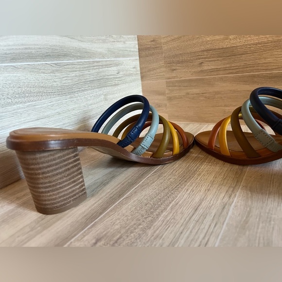 Madewell The Addie High Heel Leather Strappy Mule Blue Horizon Multi Size 9 - Picture 5 of 11